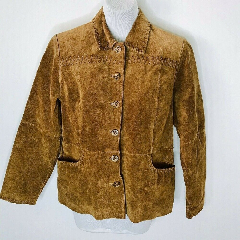 Vintage Relativity Jacket Brown Western Sz M/S Leather Suede  Lined Pockets